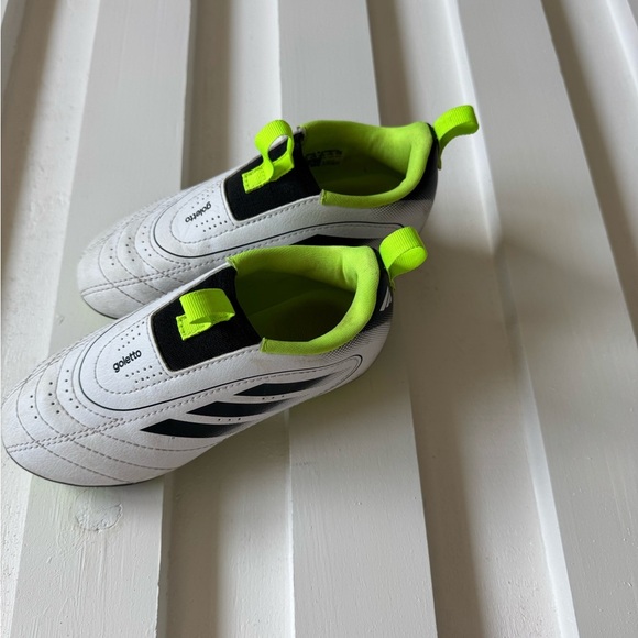 Adidas Kids Soccer Cleets - White, Black, Neon Green Accents - Picture 2 of 4